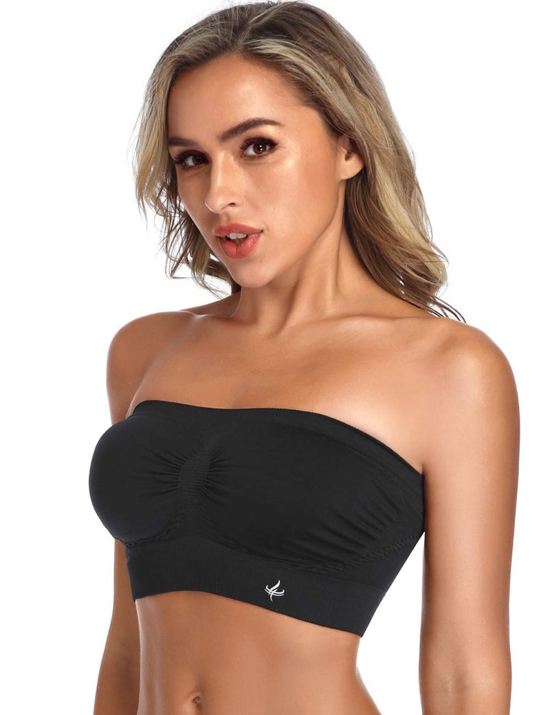 ANGOOL Strapless Comfort Wireless Bra with Slip Silicone Bandeau Bralette Tube Top 1Pack Black - Image 2